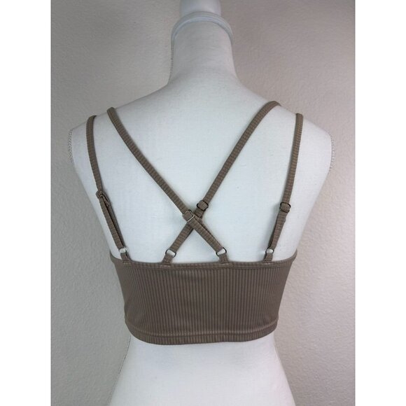 For love and lemons women's large tan ribbed cropped tank bralette loungewear - Picture 3 of 4